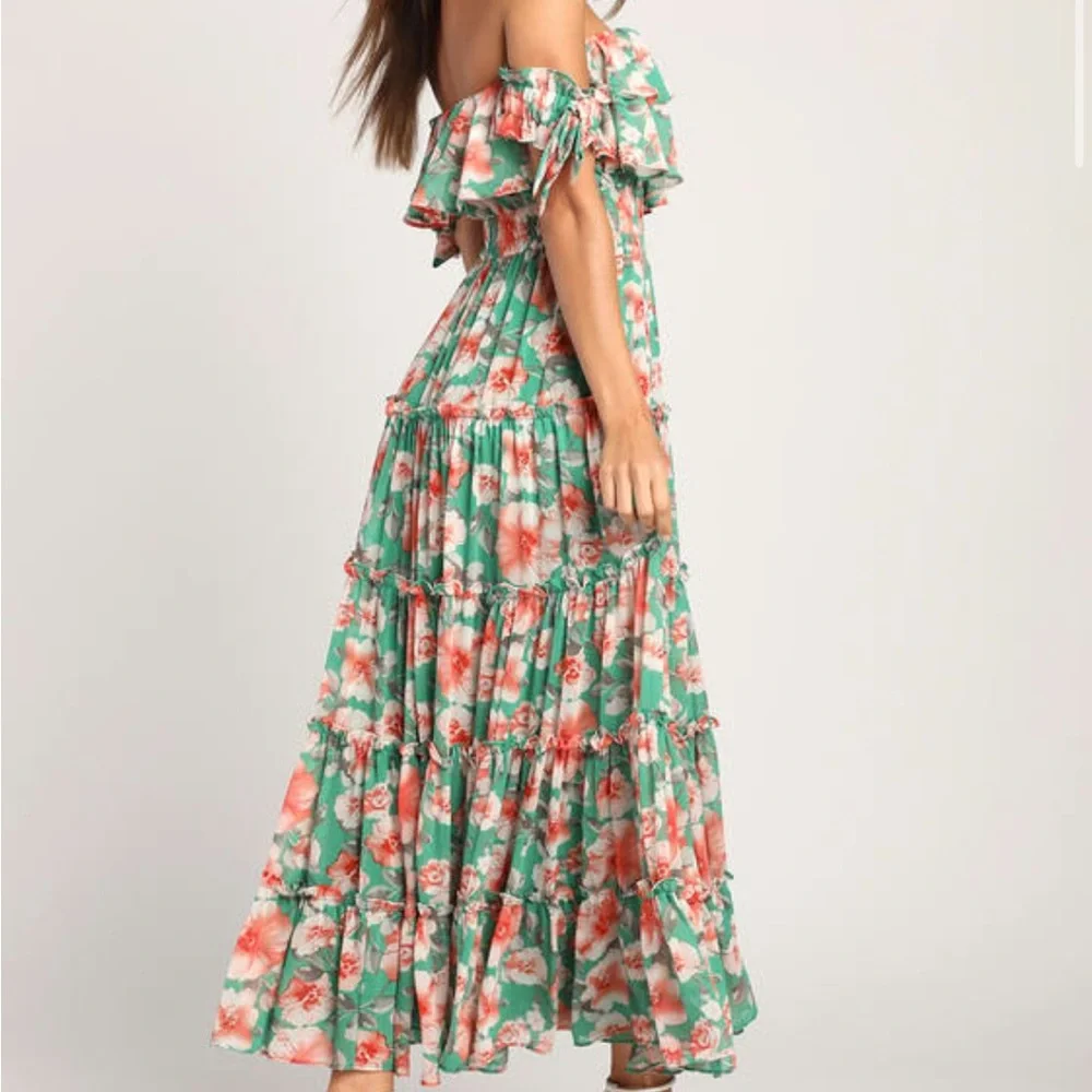 Lulu's Green Floral Off-Shoulder Maxi Dress - Picture 5 of 5